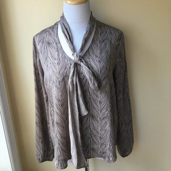 BB DAKOTA Long-sleeve Print Blouse, Black-Tan, 8 - Picture 10 of 15